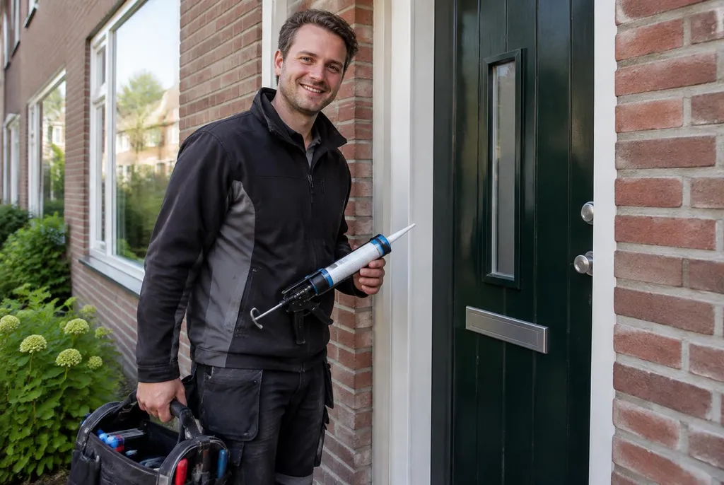 Vakman van Kitbedrijf Rhenen bij de voordeur van een woning
